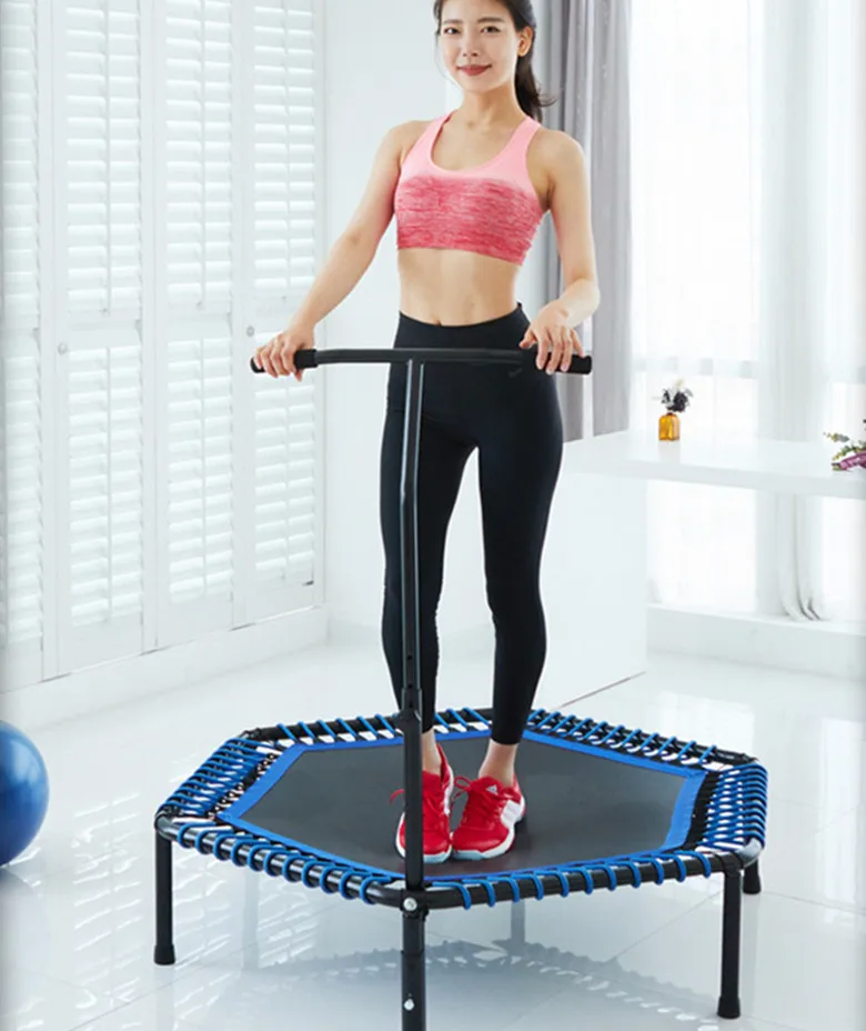 Mini Trampoline Cardio Home Rebounder Exercise Fold Fitness Trampoline With Adjustable Handrail
