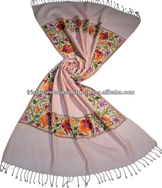 Wool pashmina shawls with Kashmiri Embroidery shawls handmade embroidery wool shawls and scarves