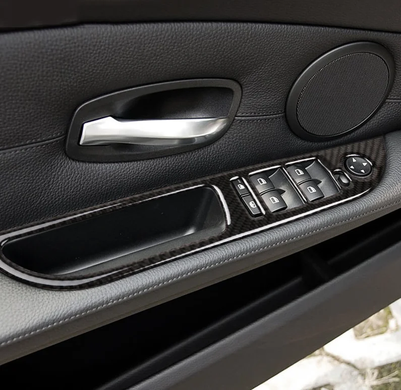 For  E60 Carbon Fiber Window Lifter Control Frame Window Switch Decor Armrest Panel Trim Car Interior 3d carbon fiber vinyl