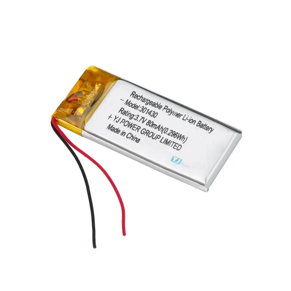 Small lipo 3.7V 301430 302022 401030 401225 401225  80mah 90mAh  rechargeable lithium ion polymer battery with Pcb and Wire