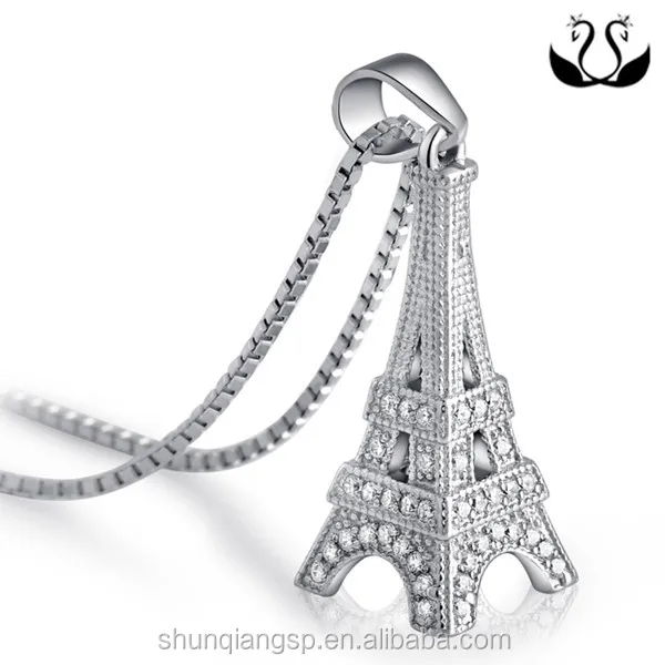 Studded with diamond clavicle Paris eiffel tower pendant