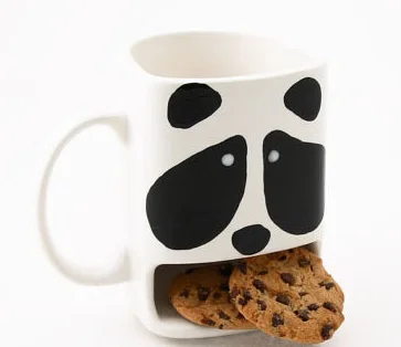 Pure white logo printed panda ceramic mug cookie holder cookie coffee mug