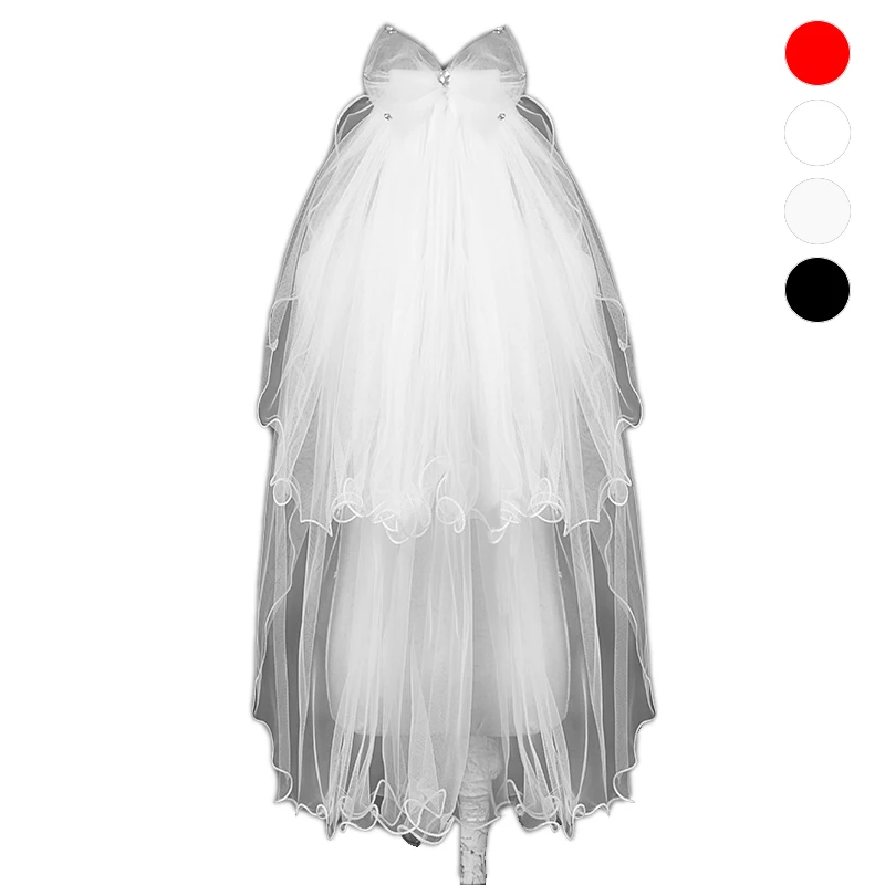 
Well designed Wholesale Two-Layer bow Beaded Ribbon Edge crimping veils for flower girls 