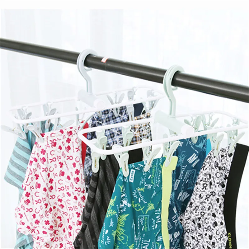 mutifunction foldable plastic hangers clips with 12 pegs hanger for socks baby clothes Bra dryer