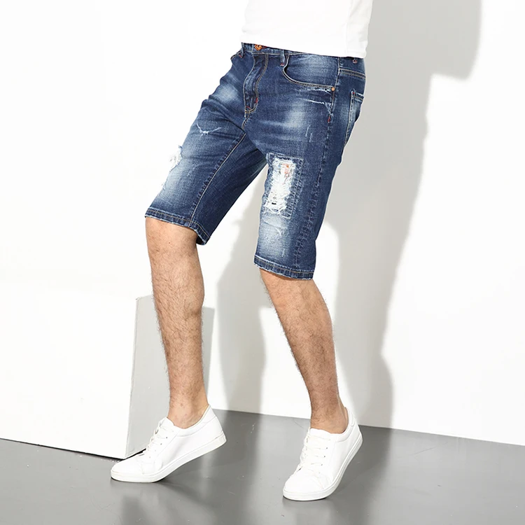 2022 new Large Size Men Hole Denim Shorts Summer Casual Light Blue Jeans High Quality Male Trousers home Short Pants