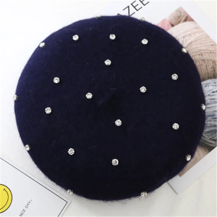 Autumn Winter Lady Handmade Pearl Decorative Wool Cap Star Pearl Beret