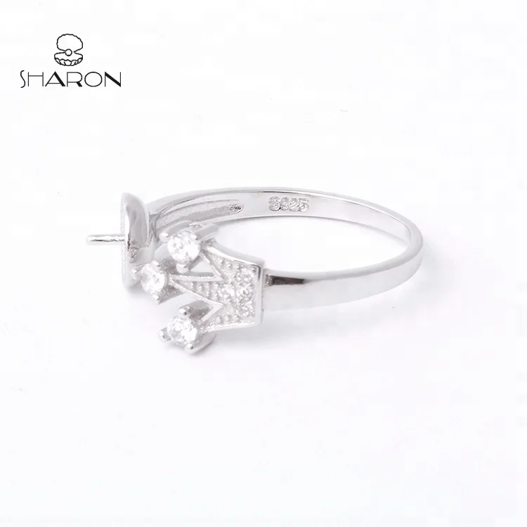 Fashion Sharon Small Crown S925 Sterling Silver Pearl Ring Mounting Handmade jewelry For Women And Girls