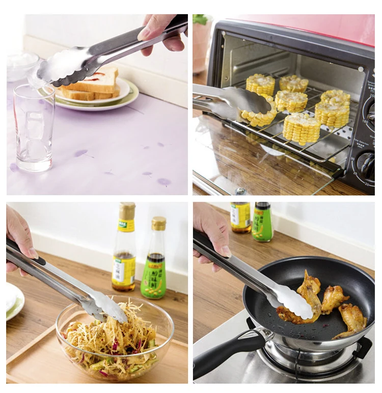 Silicone Kitchen and Barbecue Grill Tongs Stainless Steel Locking Food Tongs