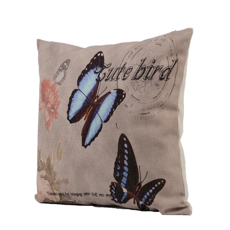 Fashion style with butterfly pattern cushion design high quality linen material cushion home decor pillow