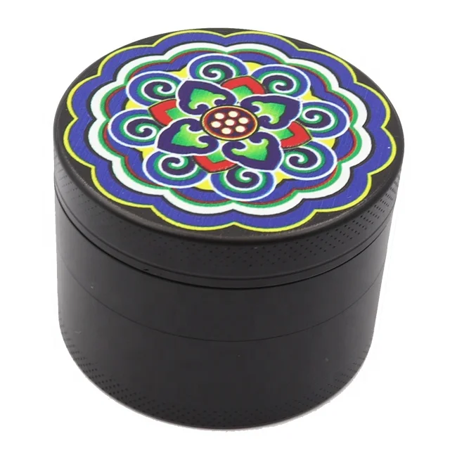 Mandala Series zinc alloy 4 Piece Herb Grinder 50mm black