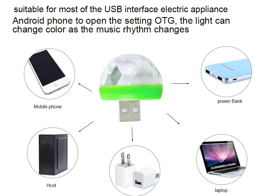 sound control USB Disco club Light Portable Crystal Magic Ball RGB led stage lights