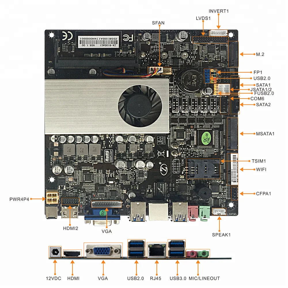 Intel Haswell I7 6500u 7500u CPU mini itx motherboard for intel nuc mini pc DC 12V power supply OEM