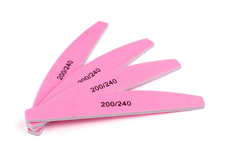 Double Sided 200/240 Grit Nail File Shiner Polisher Manicure Pedicure Nail Care Pink Fingernail File for Natural & Acrylic Nails