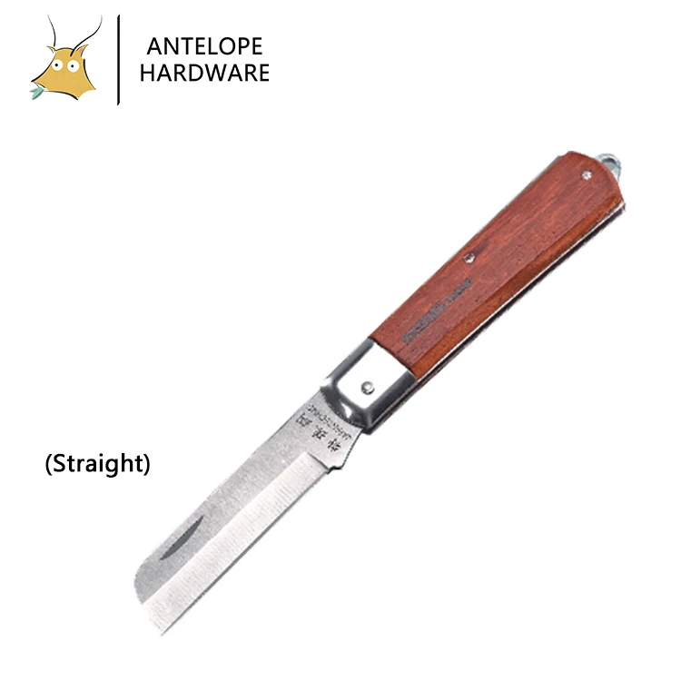 Curved Straight Blade Fine Wood Handle mini Electrician knife