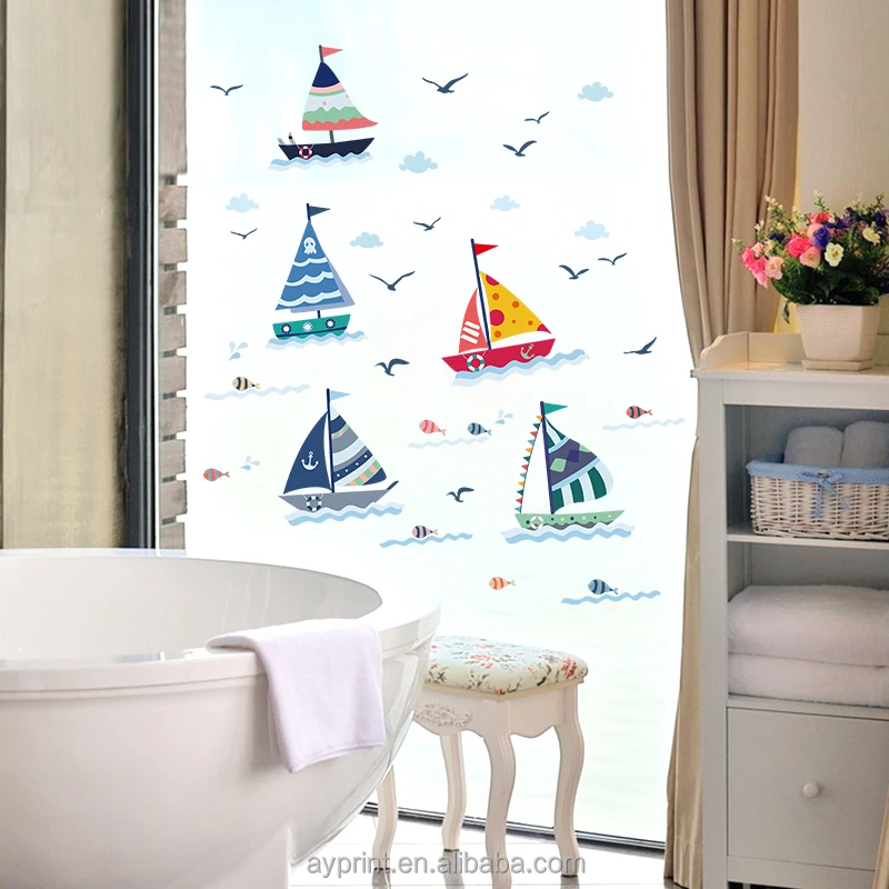 
SK7061 Sailboat Sailing Ship Sea Fish Kids Wall sticker Home DIY decorative TV Background removable Nursery wall Decal 