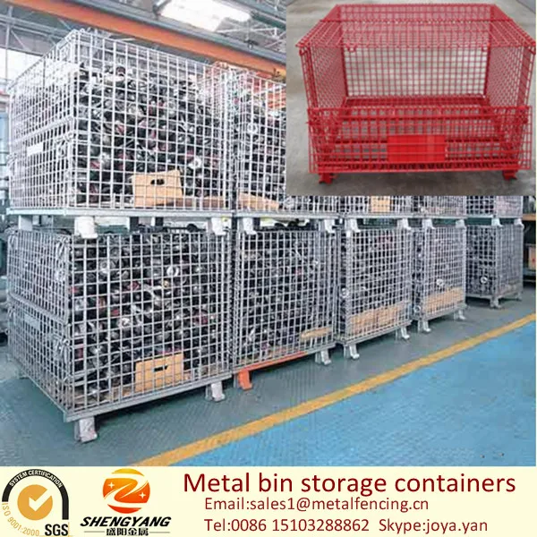 
Wheels removable collapsible baskets 4 layer stackable stillage cages galvanized mesh box wire cage metal bin storage containers 