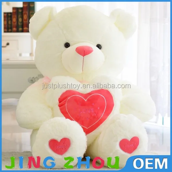 2019 plush lovely pink and white teddy bear baby doll with heart online shopping