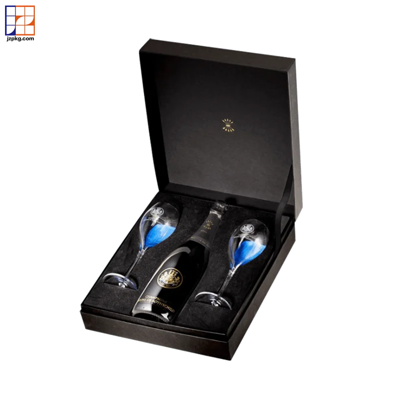 Custom logo pink premium packaging gift box for champagne bottle and glasses