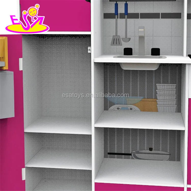 New design pretend play toys wooden red play kitchen for children W10C282