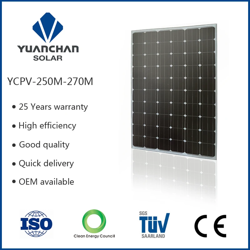 Monocrystalline silicon material and 1640*990*40mm size solar panel China 250 watt solar panel