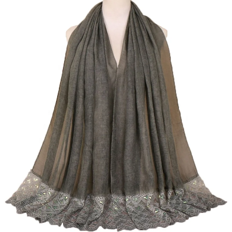 High Quality Arab Fashion Modern Muslim Lady Cotton Lace With Stitching Tie Dye Scarf Hijab Shawl Scarves