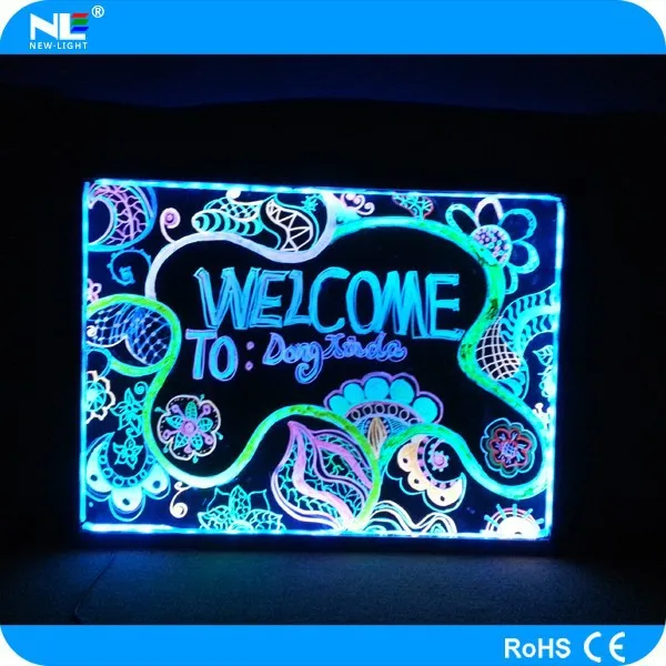 New rewritable tempered glass panel LED writing board / night light LED advertising display board