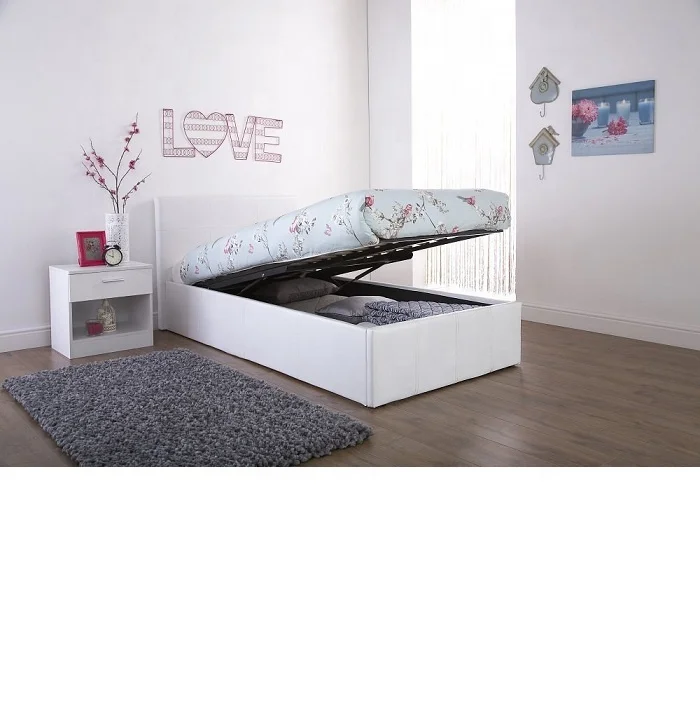 Маленькая двойная коричневая оттоманка 4 фута, подъемное хранилище, кровать из натуральной кожи, рама для спальни, детей