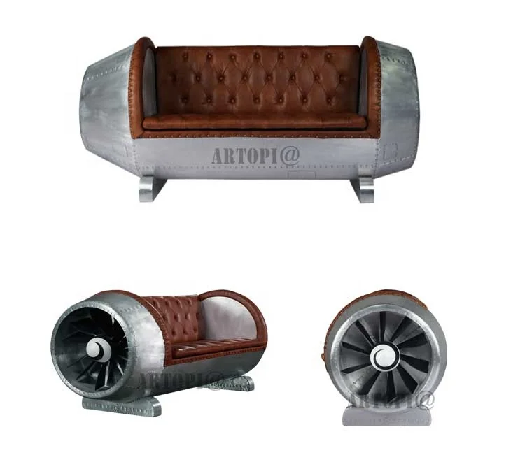 Unique design industrial style living room bar hotel furniture loveseat sofa / aluminum frame leather sofa