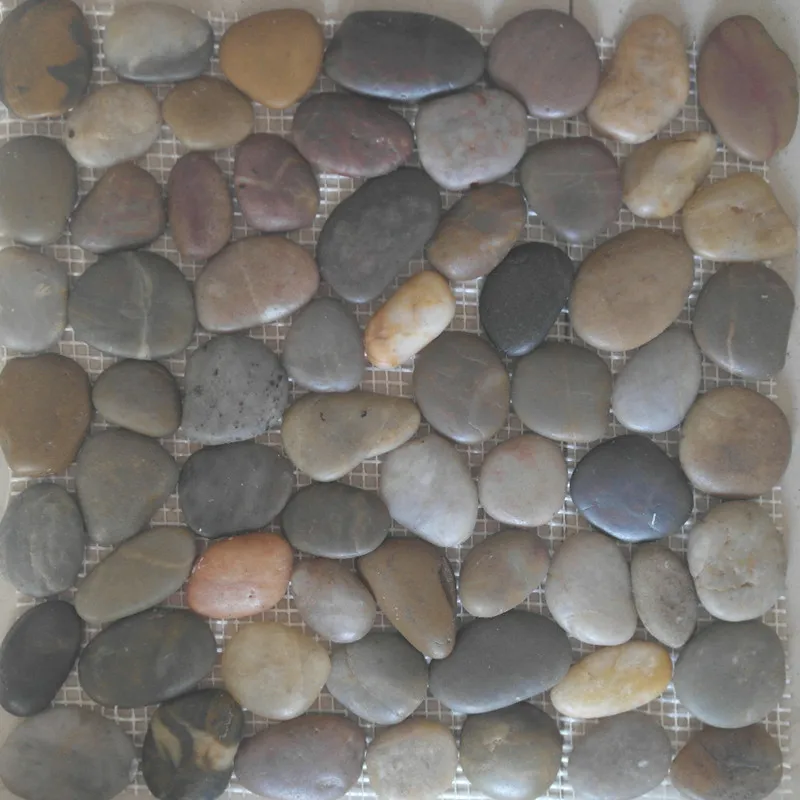 Good quality natural polished river black pebble stones mat for sale