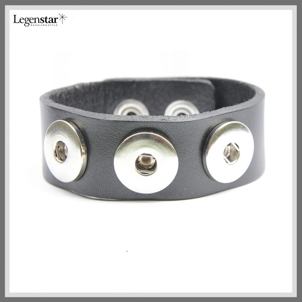 Classic White Genuine Leather 18mm Snap Button Charm Bracelet For Women