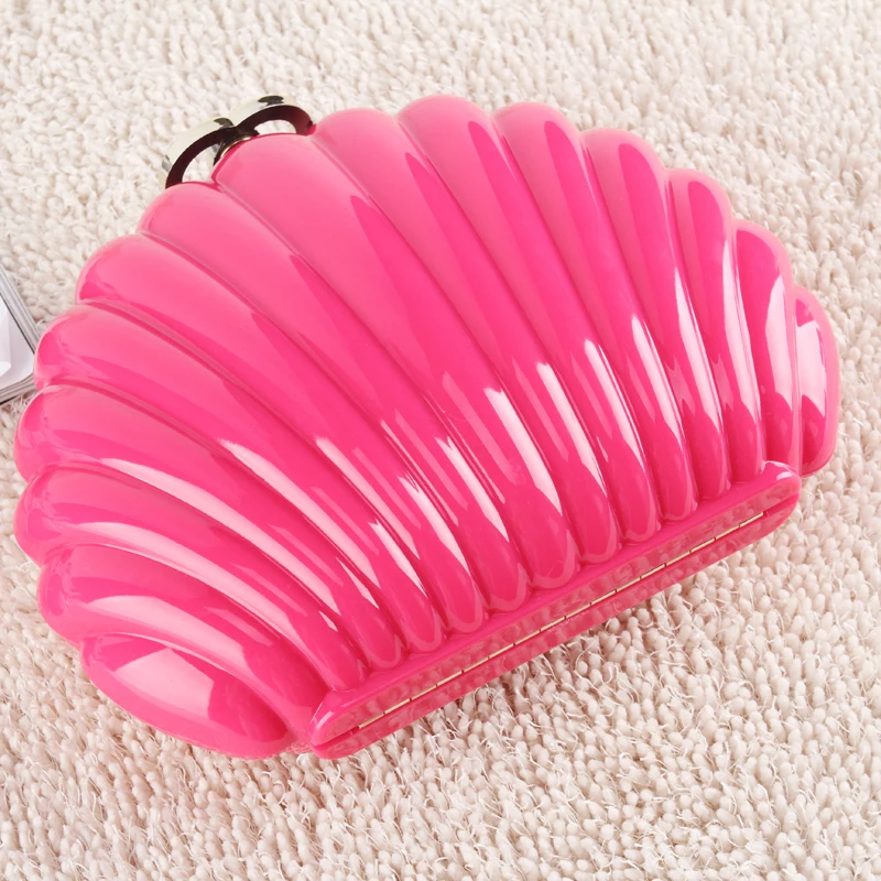Fashion unique scallop fan shell shape jelly acrylic clutch bag women wedding dress bags handbags
