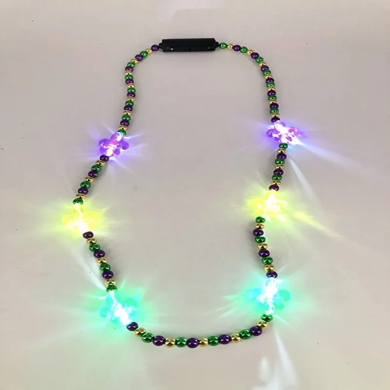 Hot Promotional LED Flashing Mardi Gras Bead Necklace Flashing Party Necklace LED Bead Necklace