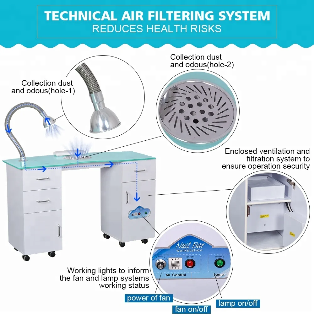 Modern beauty nail salon manicure table with fan