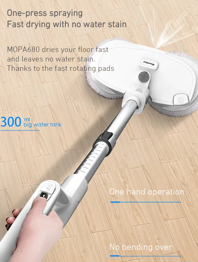 2022 New Innovative Design Mamibot Cordless Floor Cleaner Mop, Hard Floor Electric Wireless Mop Wholesale Black White OEM 330ml