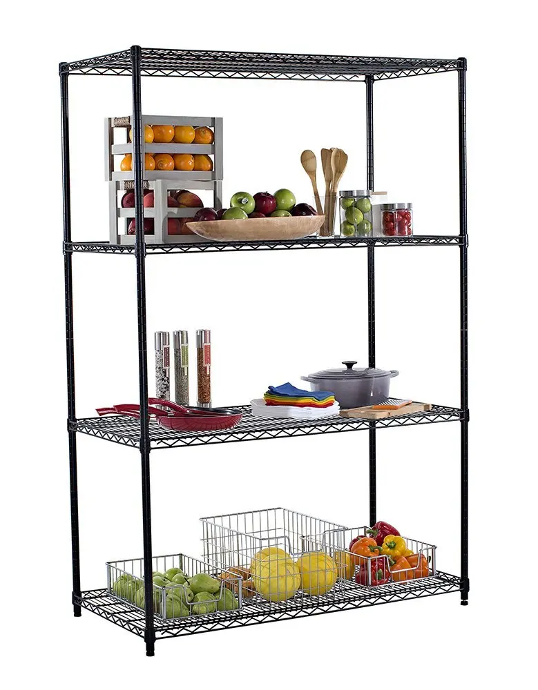 Storage Wire Shelving Rack Wire Shelves Four Tier Epoxy Paint Surface Treatment Shelves