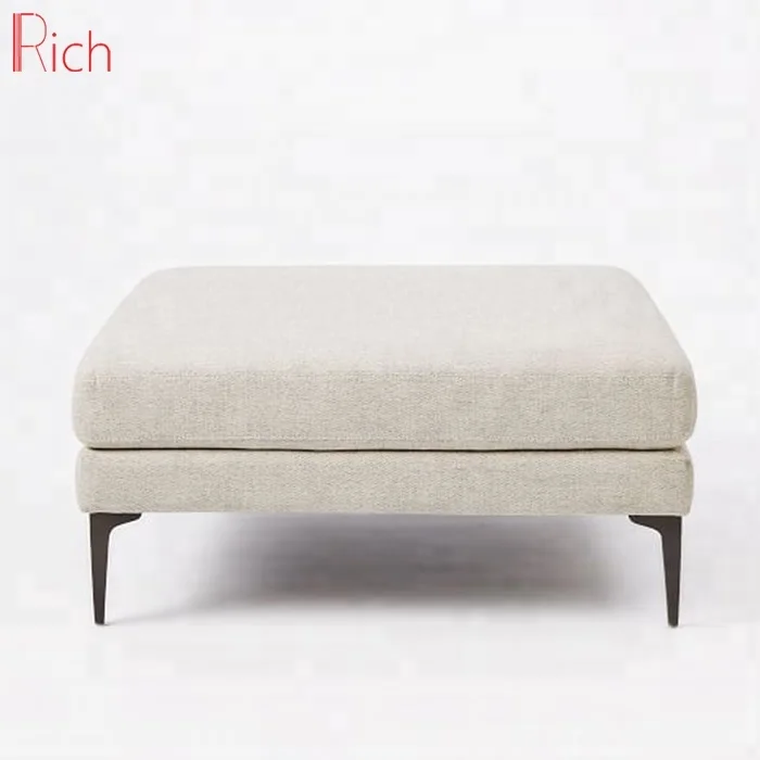 Home furniture square sofa stool gray linen fabric cover wooden sofa ottoman