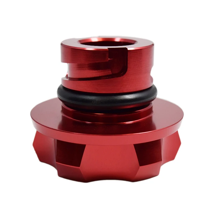 
cheap price custom billet machined 6061 aluminum motorcycle oil tank cap with red anodizing 