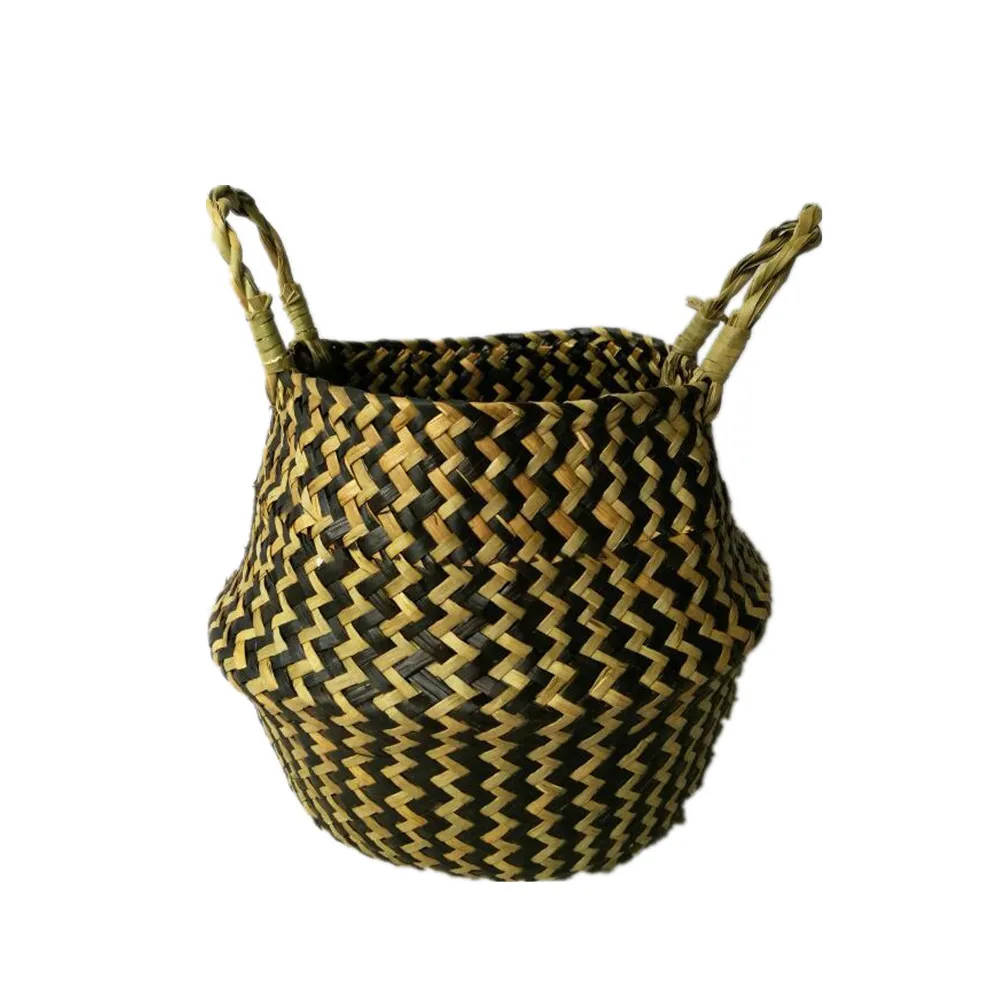 Handmade Foldable Natural Seagrass Baskets Laundry Wicker Rattan Woven Straw Bamboo Toy Flower Pot Plant Clothing Storage Basket
