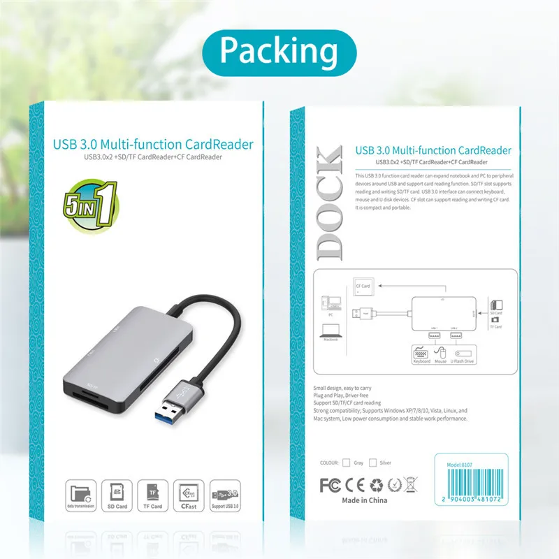 2 ports USB 3.0 HUB 3 in  1 SD TF CF Card Reader usb 3.0 fast CF card reader Adapter