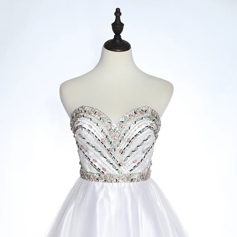 Sweetheart lace edge crystal beaded women party dresses white short prom dress