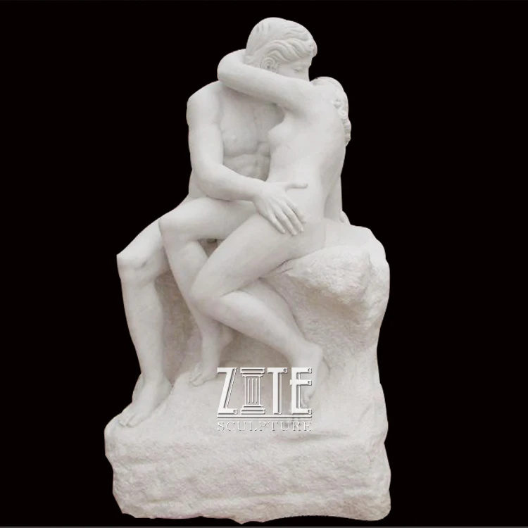 Life Size Kissing Marble Nude Man and Woman Erotic Statues