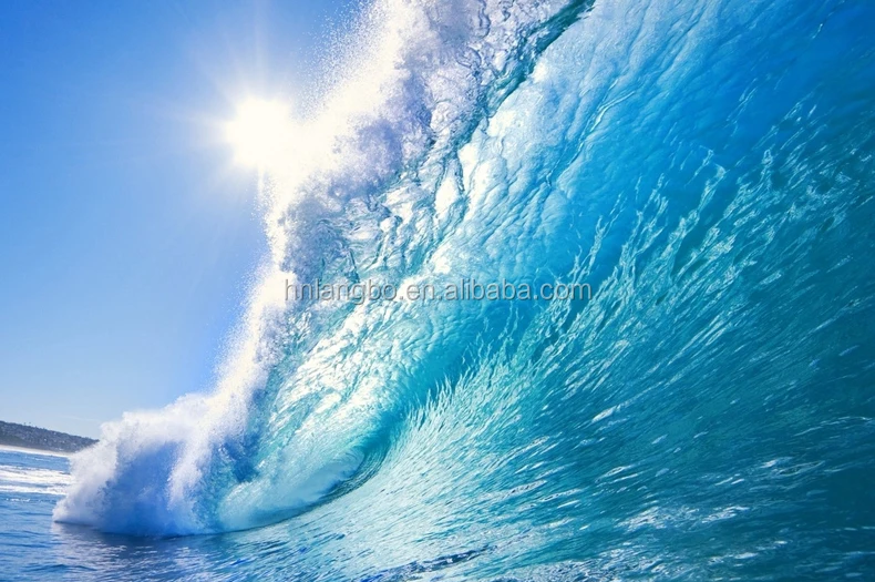 3D space wallpaper blue ocean waves wallpaper children room bedside surge wallpaper mural