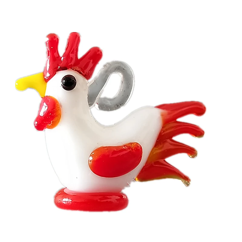 colorful handmade glass cock glass animal charm