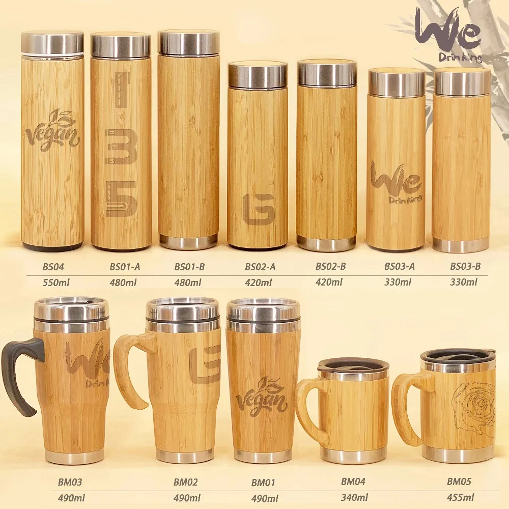 
BS01-B 17oz480ml 17oz Double Wall Insulated Bamboo Travel Tumbler with strainer and Infuser for Outdoor Yoga drink 