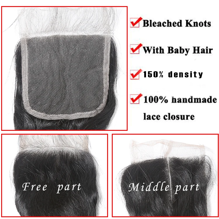 Free Shipping Brazilian Loose Wave Bundles With Closure 100% Remy Hair 3 Bundles With 4*4 Lace Closure Middle and Free Part