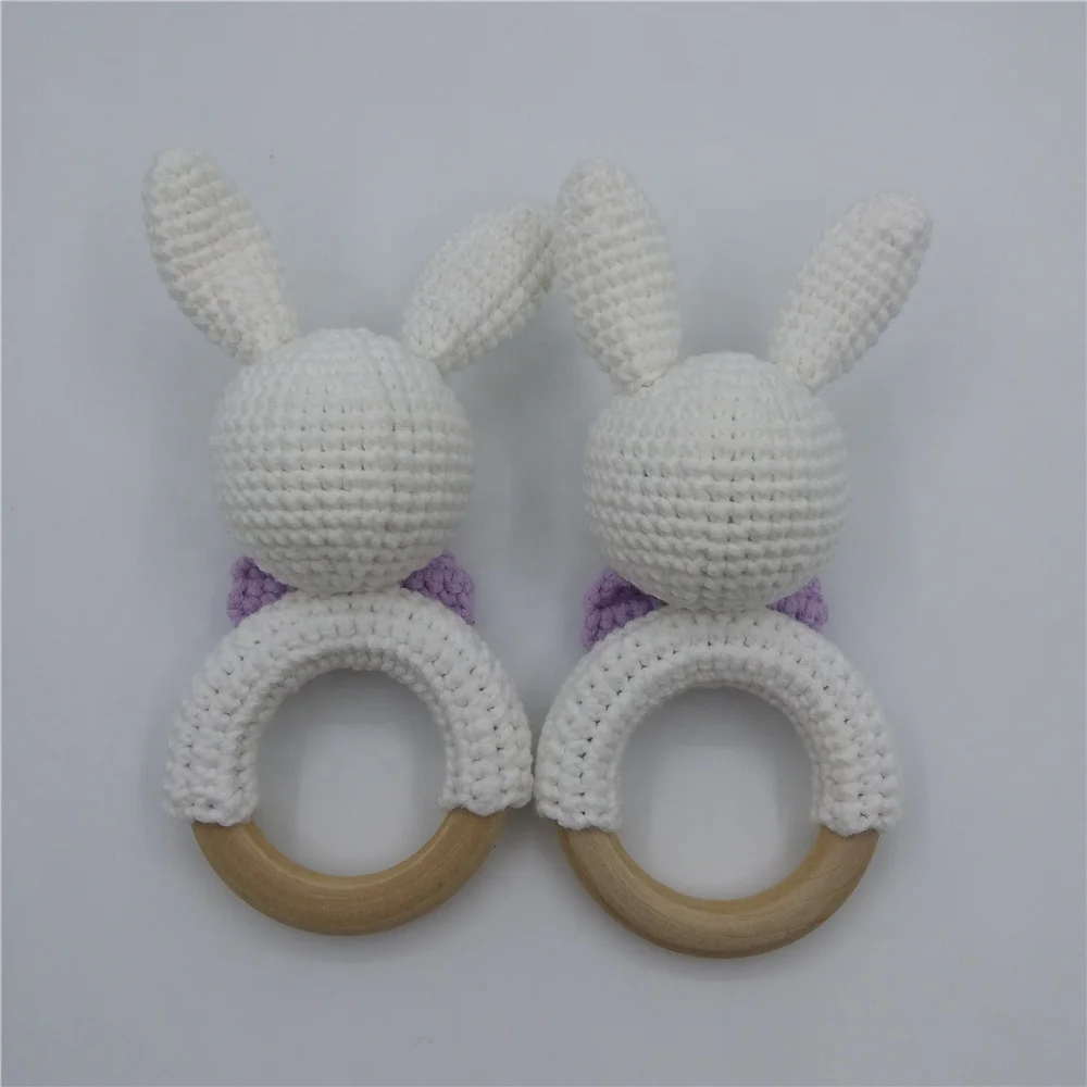 Natural Organic Cotton nursery crochet Stuffed animal Amigurumi bunny Rabbit toy gift baby teething rattle