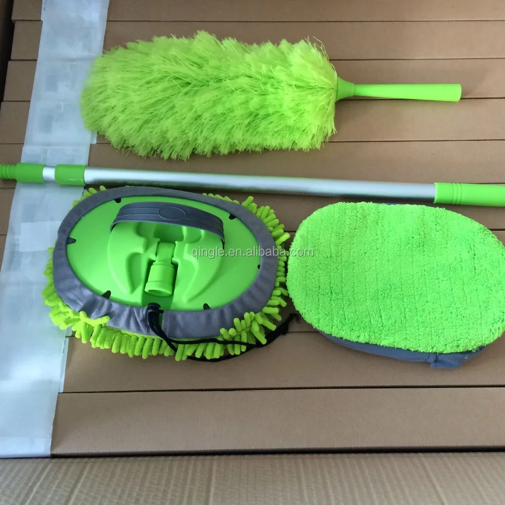 Qingle Extended chenille car wash cleaning mop with 2 telescopic aluminum handle