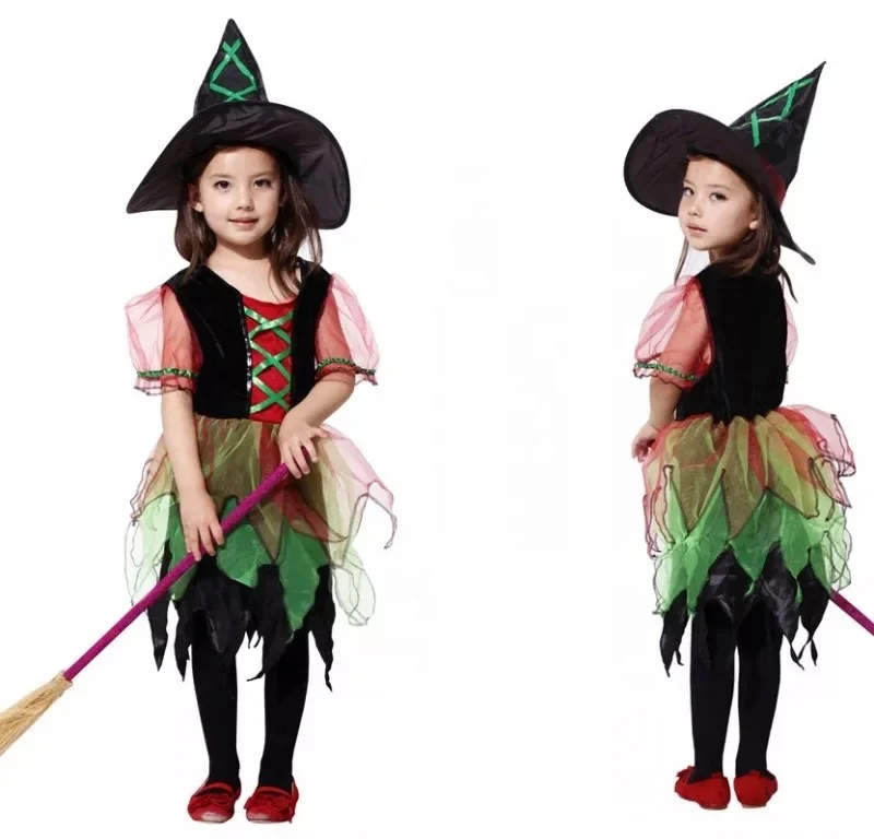New Arrival Halloween Party Children Kids Cosplay Witch Costume For Girls Halloween Costume Party Witch Dress With Hat