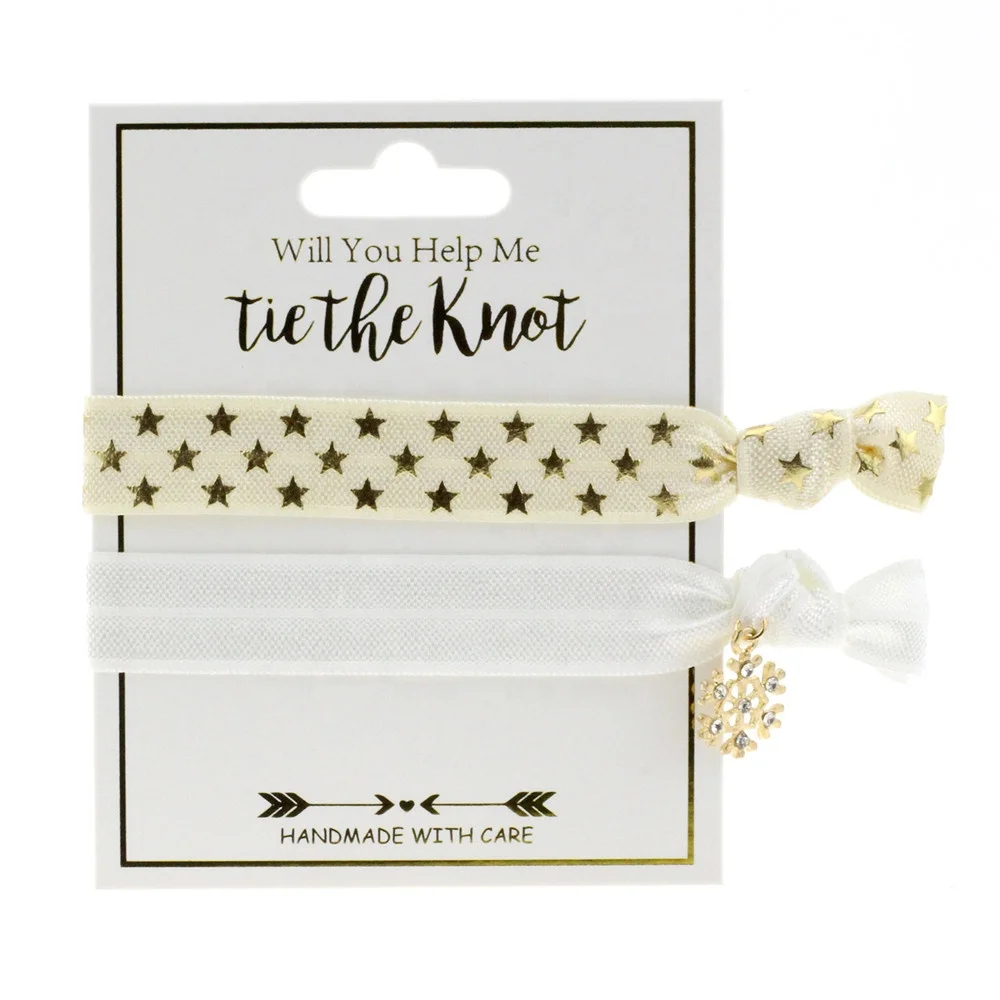 Wholesale Eco Friendly Baby Girls Kids Children Polyester Ribbon Custom Logo Gold Printed Elastic Knot Hair Tie