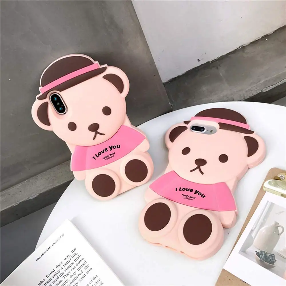 Cute Teddy Bear Cartoon Shaped Silicone Phone Case For Kids Girls
